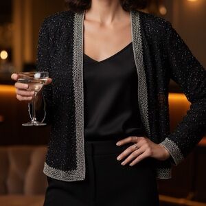 ✨ Stenáy Petite Vintage Black Silk Beaded Evening Jacket ✨